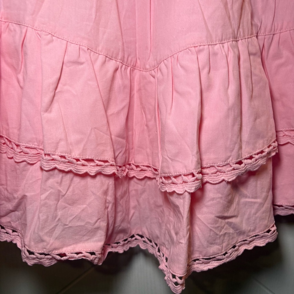 Pink‎ Boho Ruffle Skort Tiered Eyelet Trim Mini Skirt Coquette Cottagecore M - Picture 7 of 7